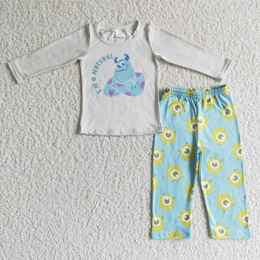 promotion RTS BLP0058 I'm a Natural Blue Green Monster Cartoon Boys Long Sleeve Pants Outfits