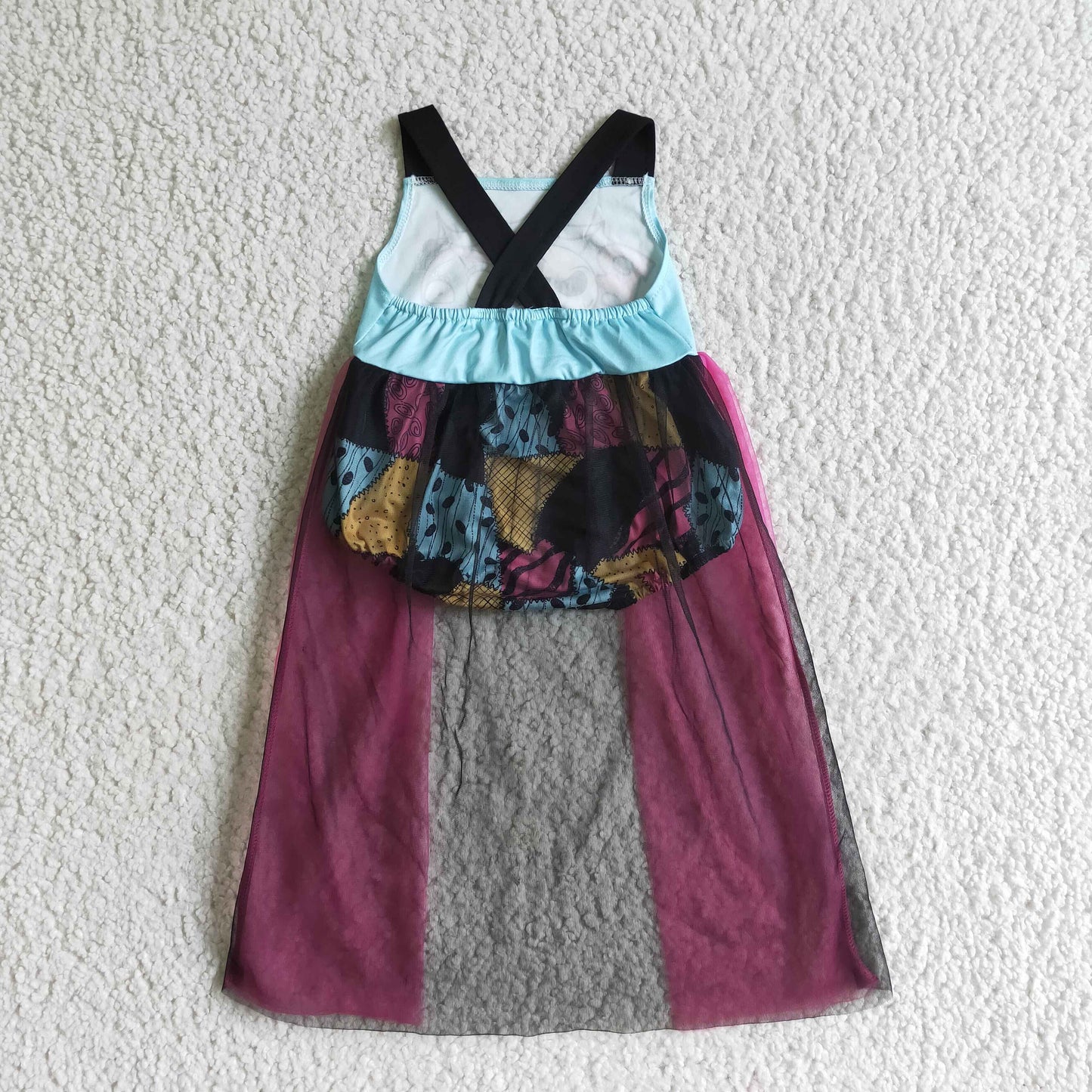 SR0084 Halloween Blue Pink Cartoon Tulle Tutu Skirt Girls Short Sleeve Dresses Bummies