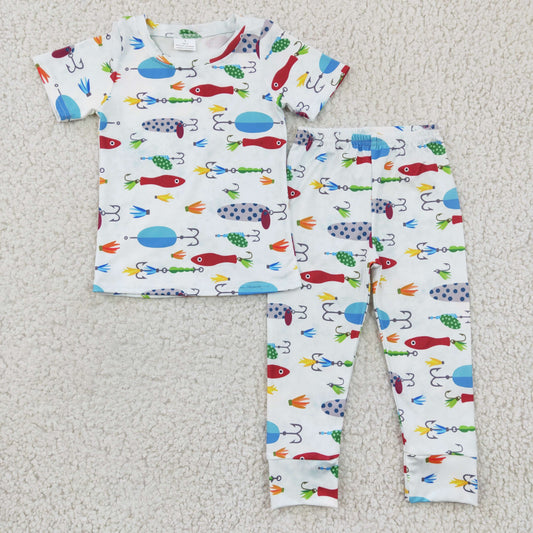 promotion BSPO0062 Fish Blue Boys Short Sleeve Pants Outfits Pajamas