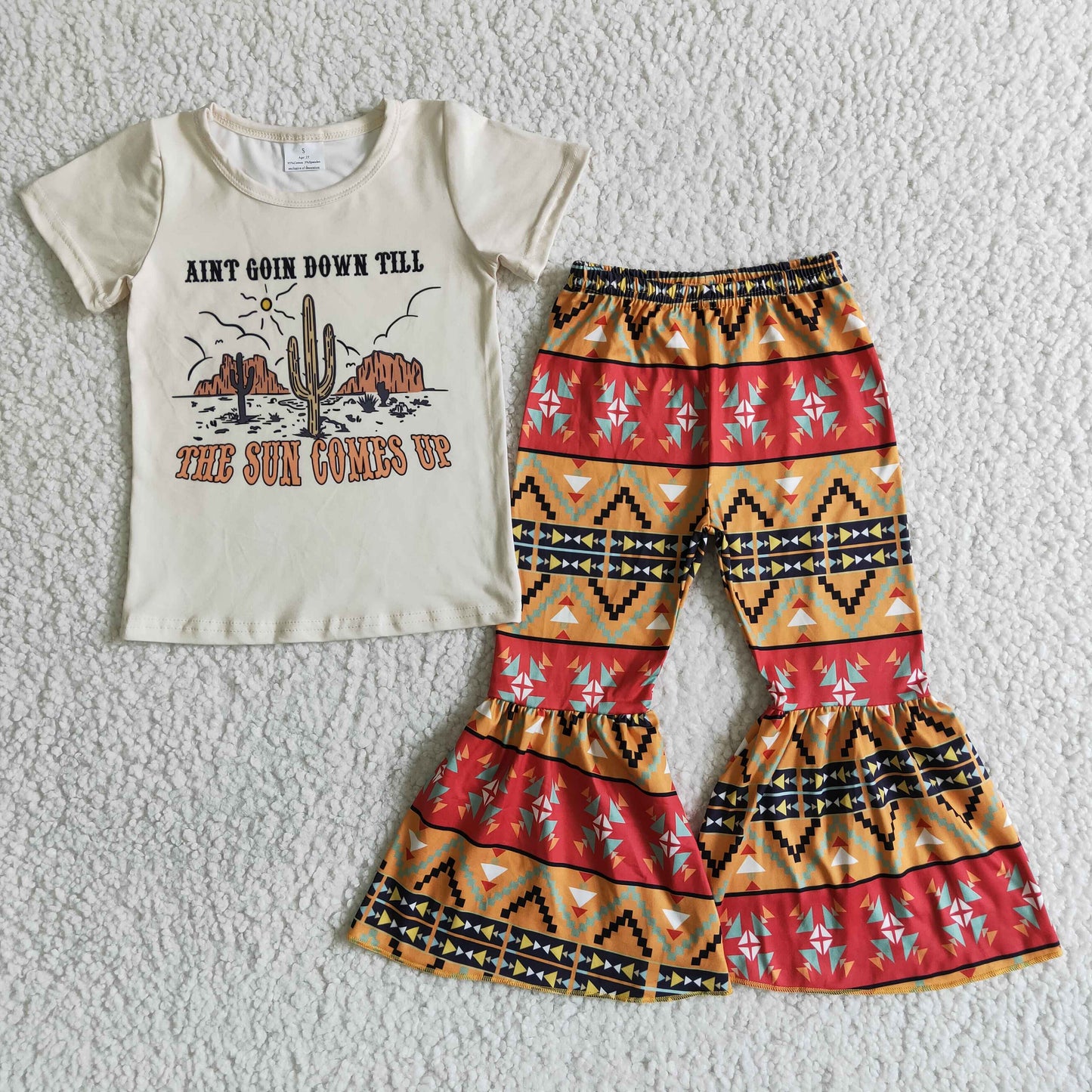 Clearance B14-28 The Sun Comes Up Cactus Yellow Girls Short Sleeve Pants Outfits