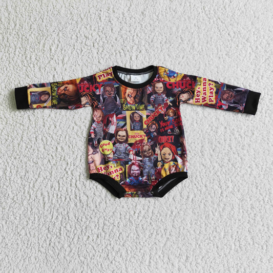 LR0106 Halloween Black Clown Cartoon Girls Long Sleeve Romper