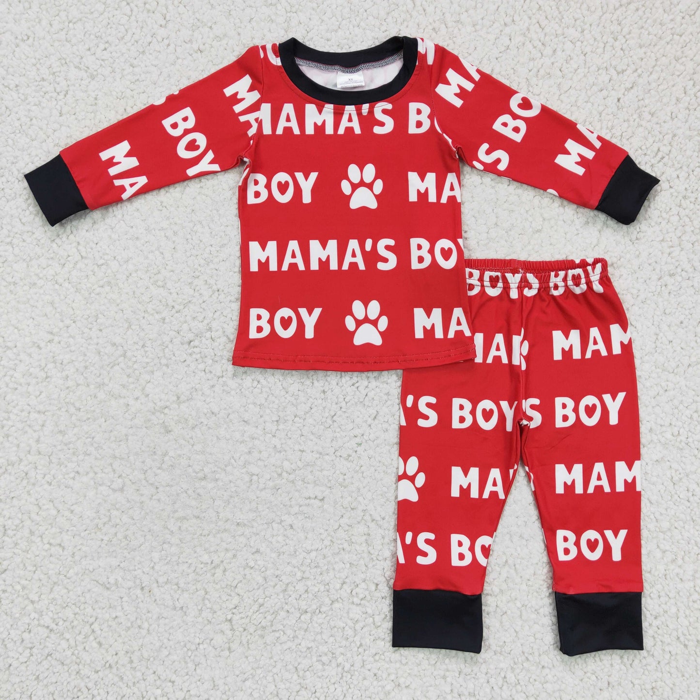 promotion BLP0144 Red Black Dog Paw Mama Boy Boys Long Sleeve Pants Outfits Pajamas