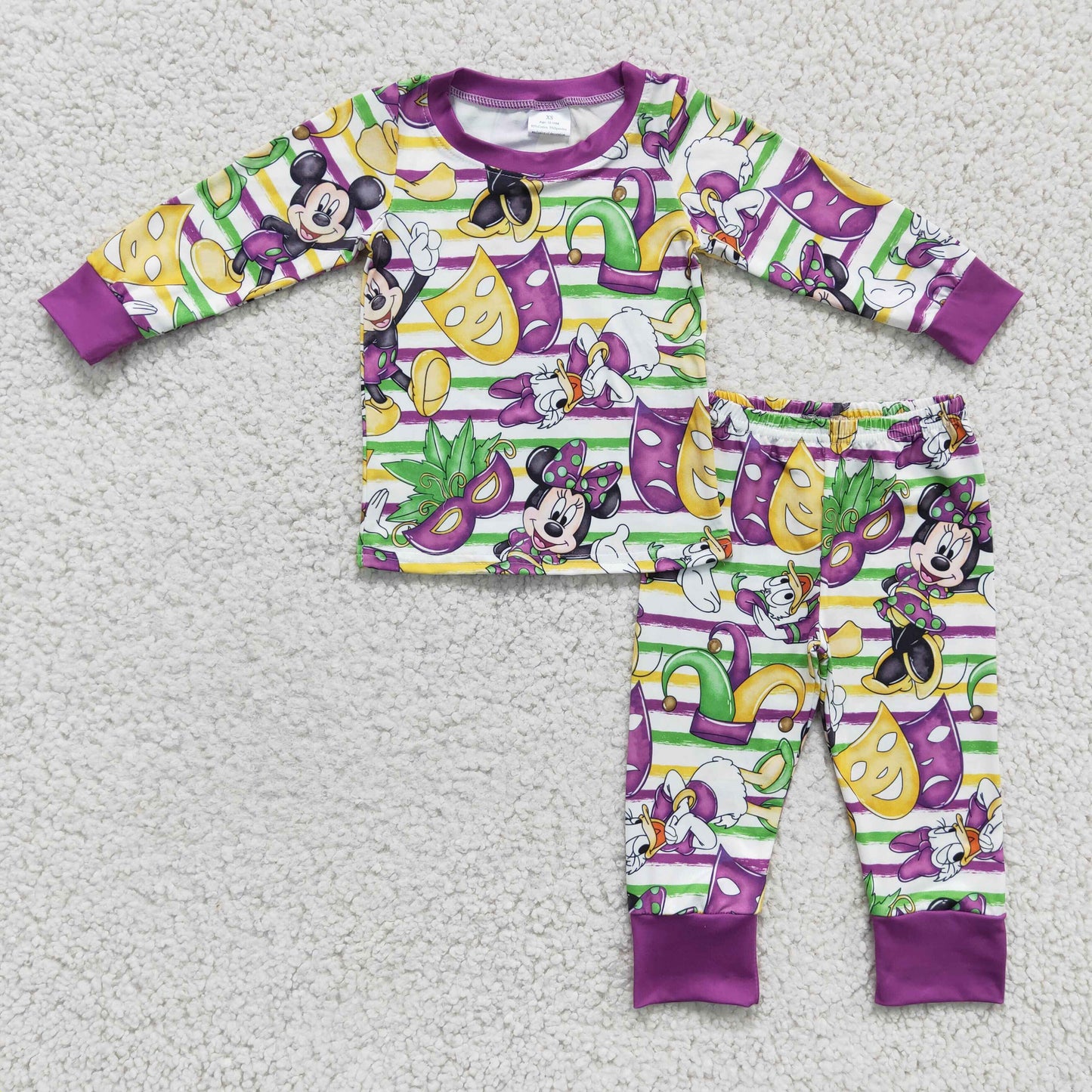 BLP0139 Mardi Gras Purple Yellow Mask M Cartoon Boys Long Sleeve Pants Outfits Pajamas