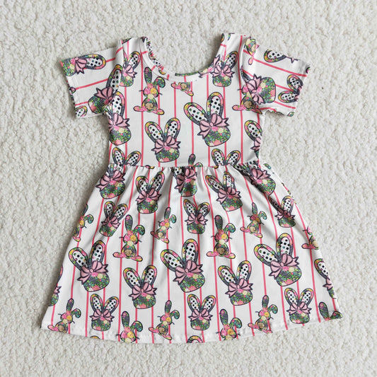 Clearance E5-18 Easter Rabbits Pink Short Sleeve Girls Dress