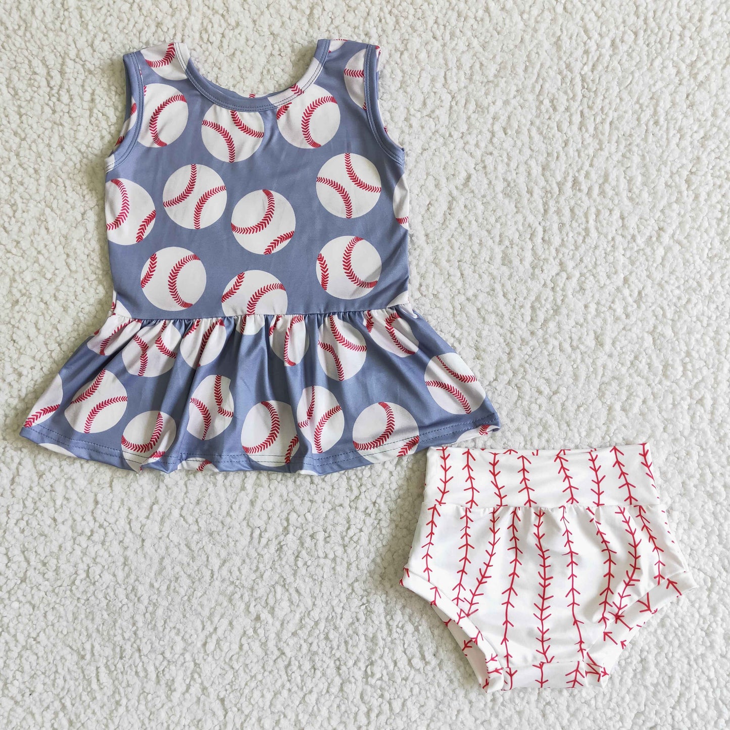 promotion RTS GBO0005 Grey Red Baseball Girls Sleeveless Bummies Outfits