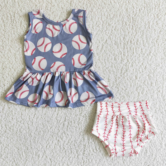 promotion RTS GBO0005 Grey Red Baseball Girls Sleeveless Bummies Outfits