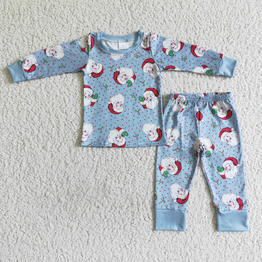 BLP0056 Christmas Santa Blue Boys Long Sleeve Pajamas