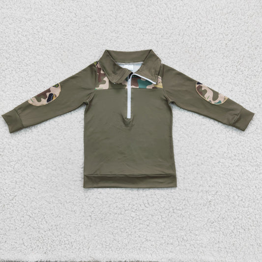 promotion BT0098 Green Camo Boys Long Sleeve Top Collar Polo Pullover T-Shirts