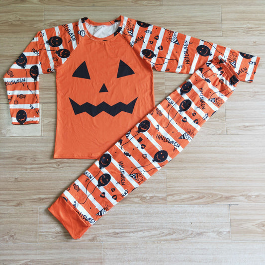 BLP0021 Adult Daddy Family Halloween Pumpkin Orange Ghost Cartoon Boys Long Sleeve Pajamas