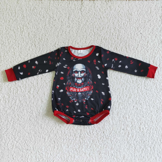 LR0145 Halloween Red Black Play A Game Clown Cartoon Girls Long Sleeve Romper