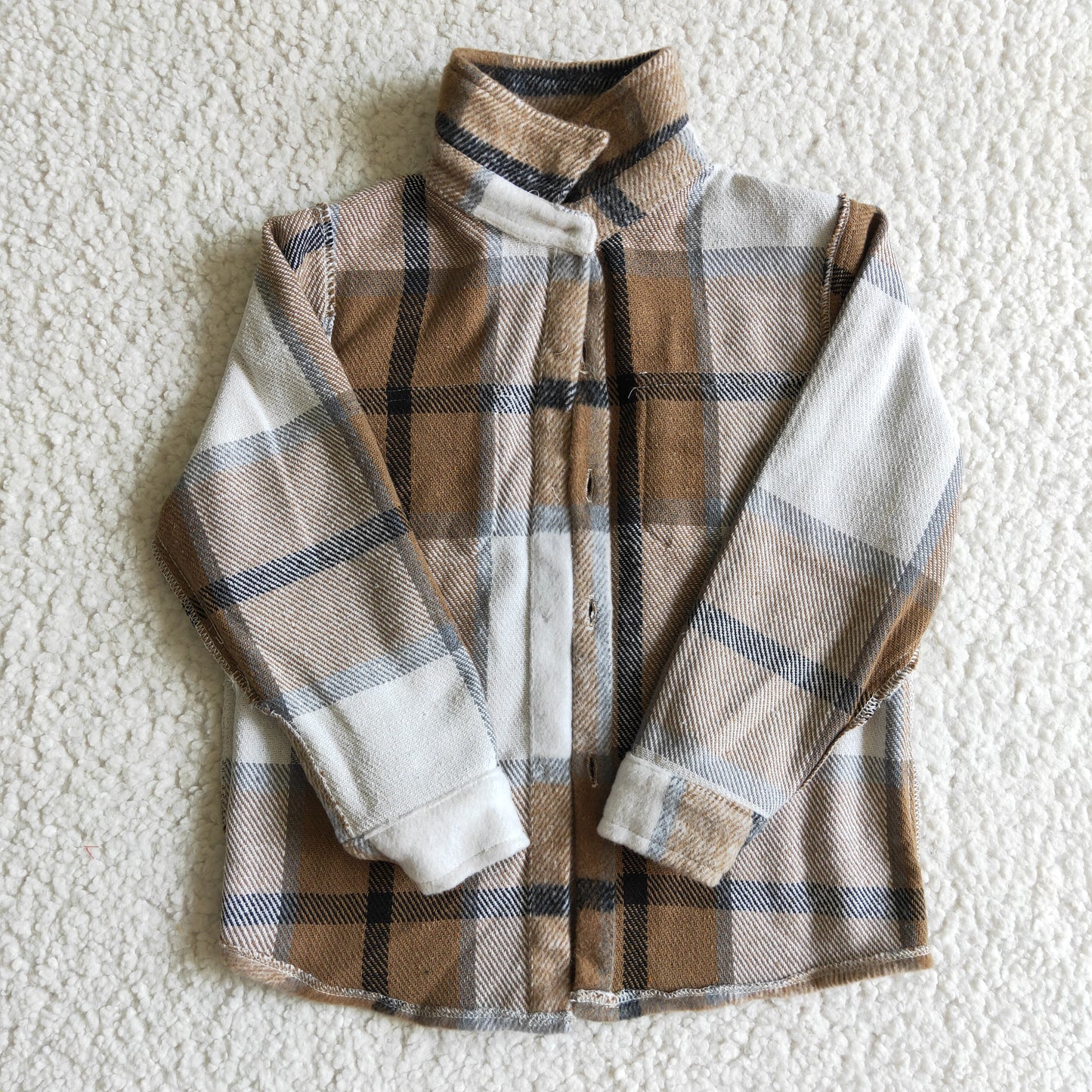 BT0062 Brown Plaid Boys Long Sleeve Top Winter Collar T-Shirts