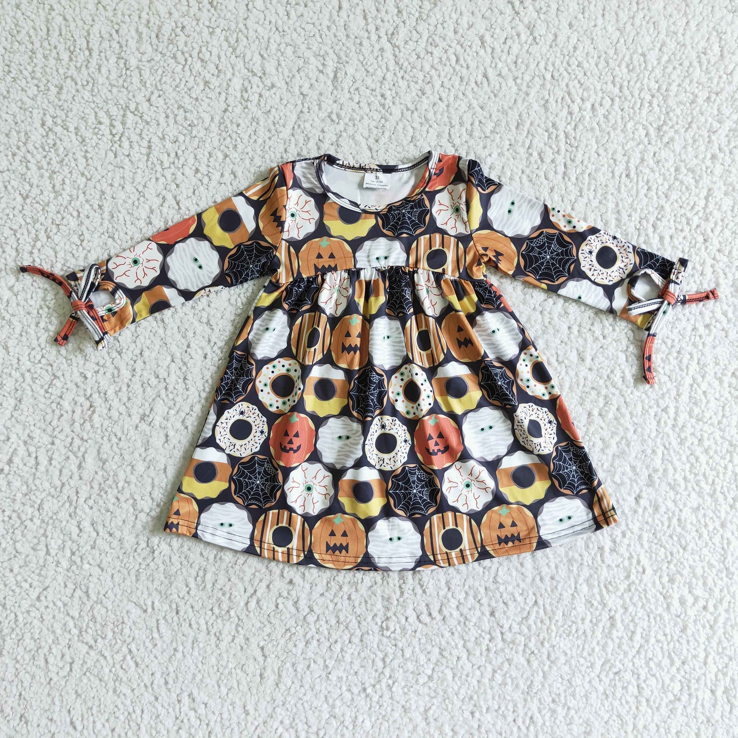 promotion RTS GLD0066 Halloween Pumpkin Orange Donuts Girls Long Sleeve Dresses