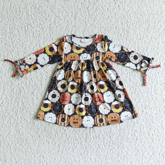 promotion RTS GLD0066 Halloween Pumpkin Orange Donuts Girls Long Sleeve Dresses