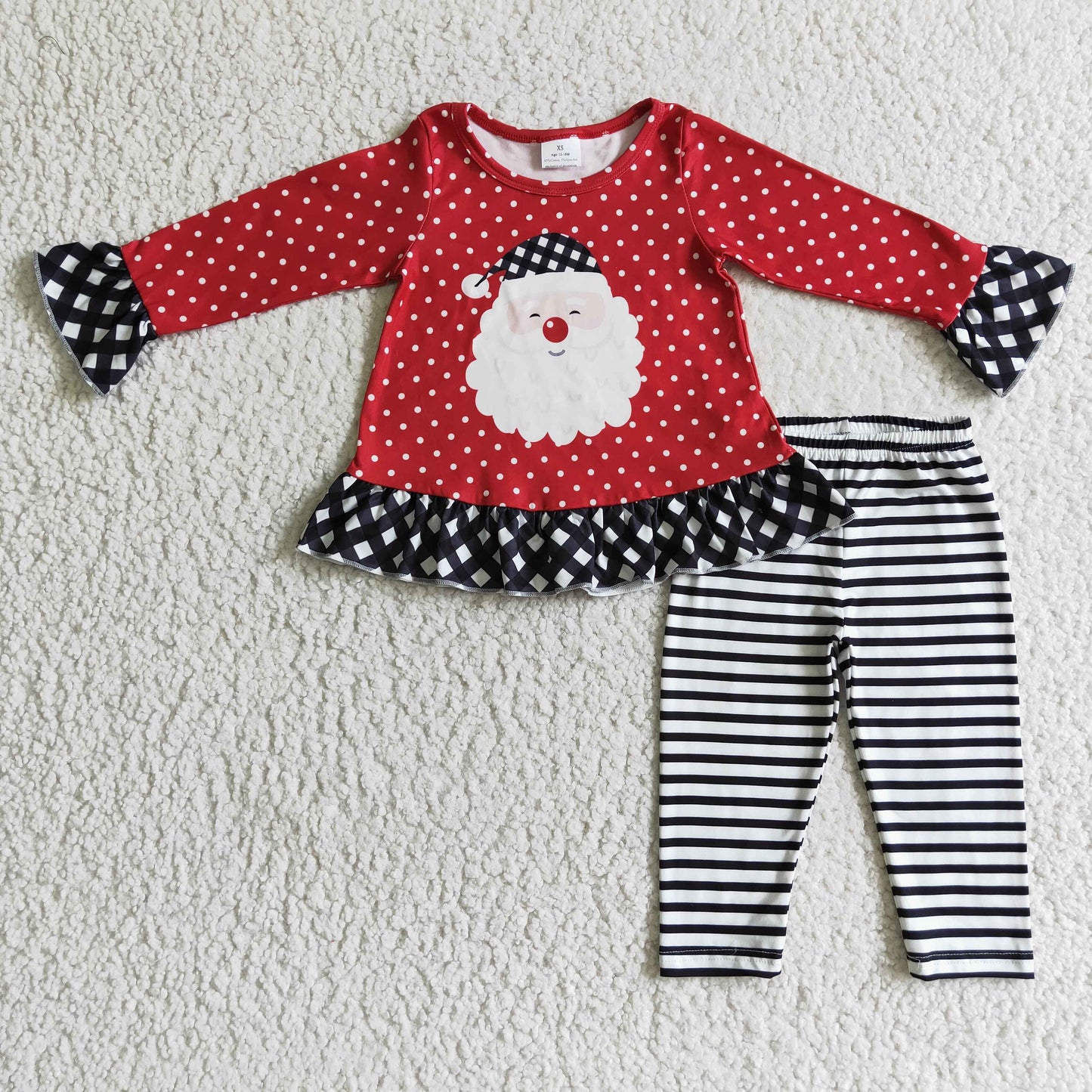 GLP0224 Christmas Red Santa Black Stripes Tunic Girls Long Sleeve Pants Outfits