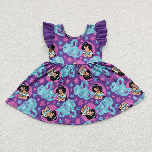 GSD0230 Purple Blue Princess Cartoon Girls Short Sleeve Dresses