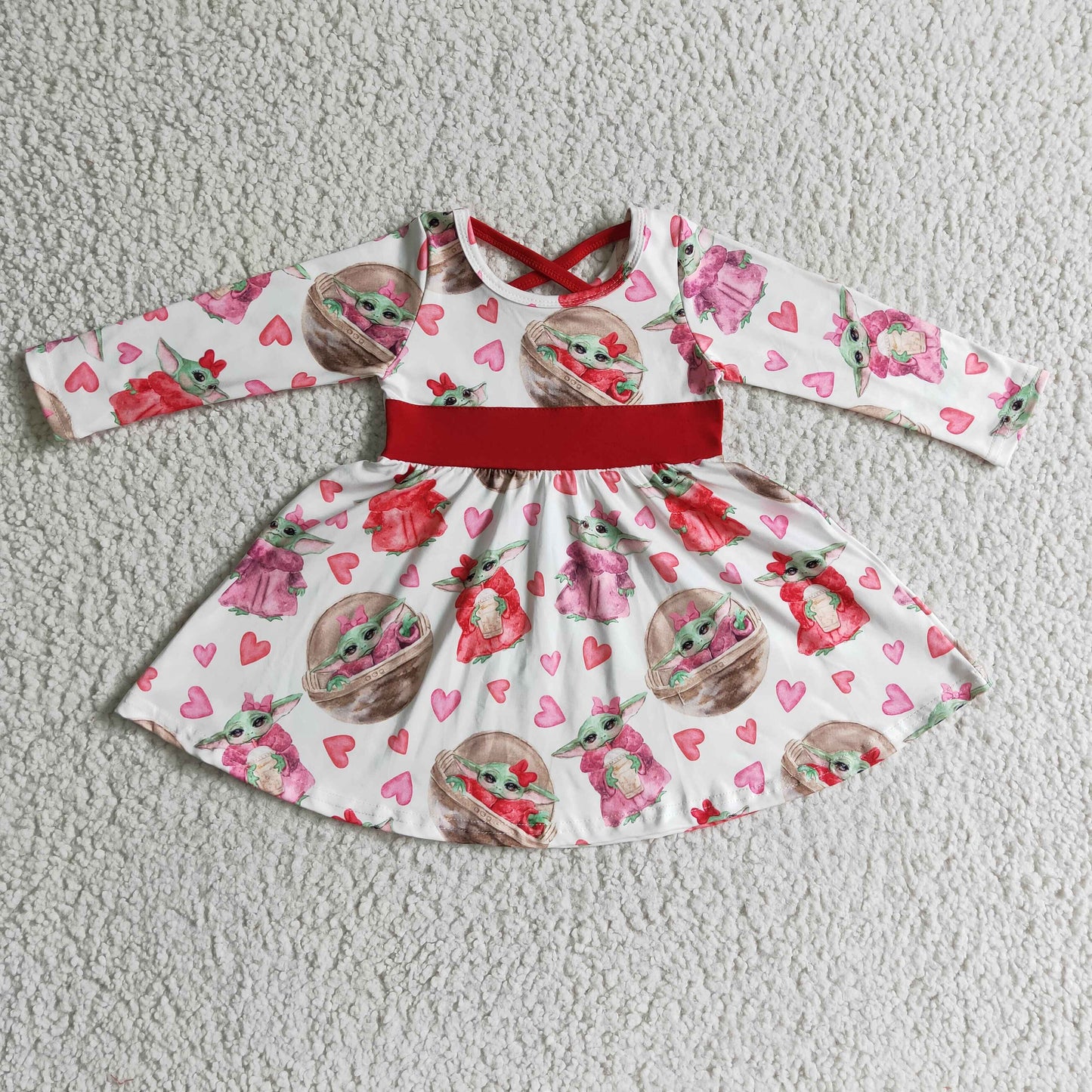 Clearance 6 A2-4 Valentine's Day Red Green Cartoon Girls Long Sleeve Dresses