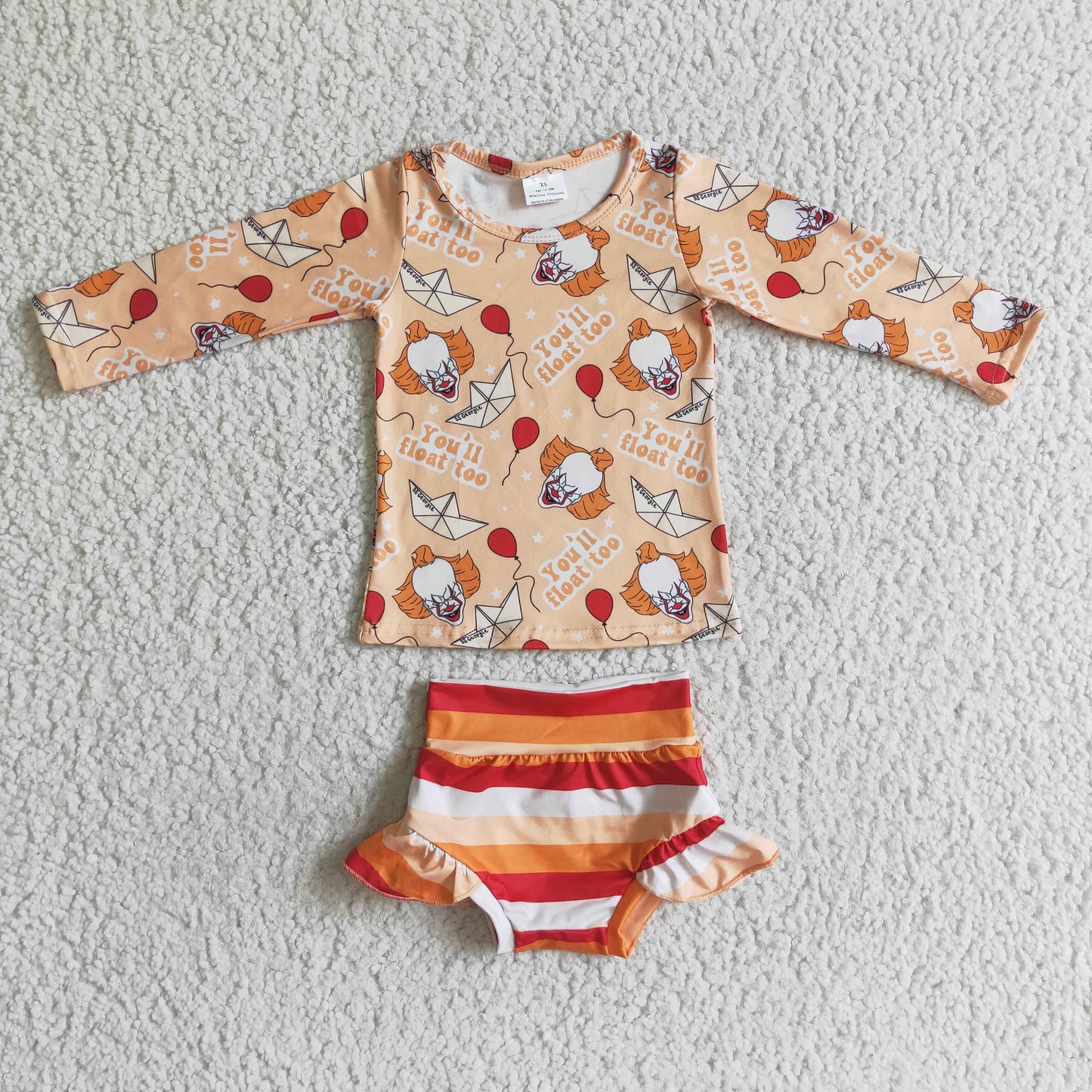 GBO0052 Halloween Orange Red Clown Girls Long Sleeve Bummies Outfits