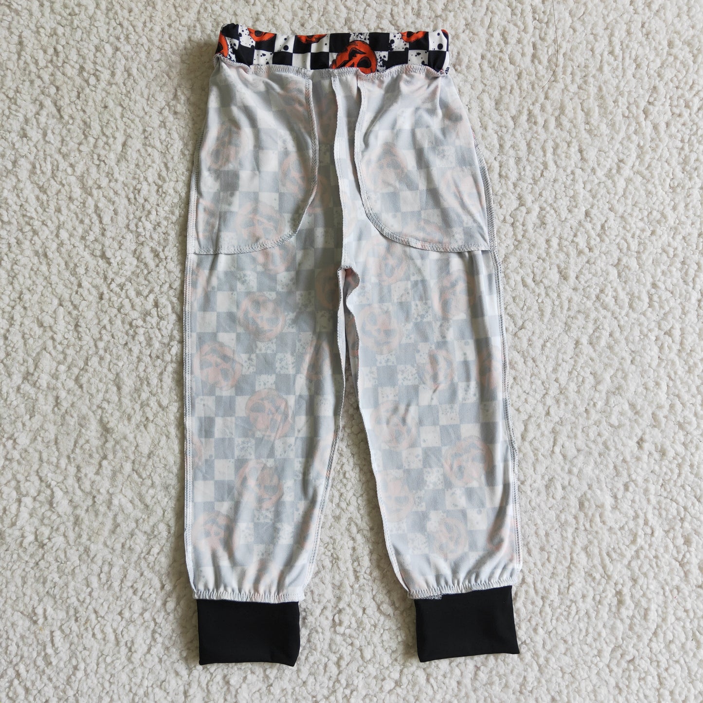 P0025 Halloween Pumpkin Black Plaid Orange Baby Girls Legging Long Pants