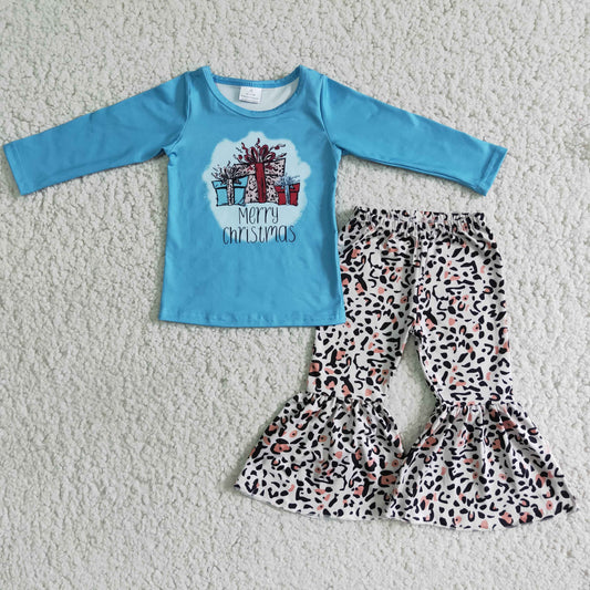 Merry Christmas Long Sleeve Leopard Print Kids Set