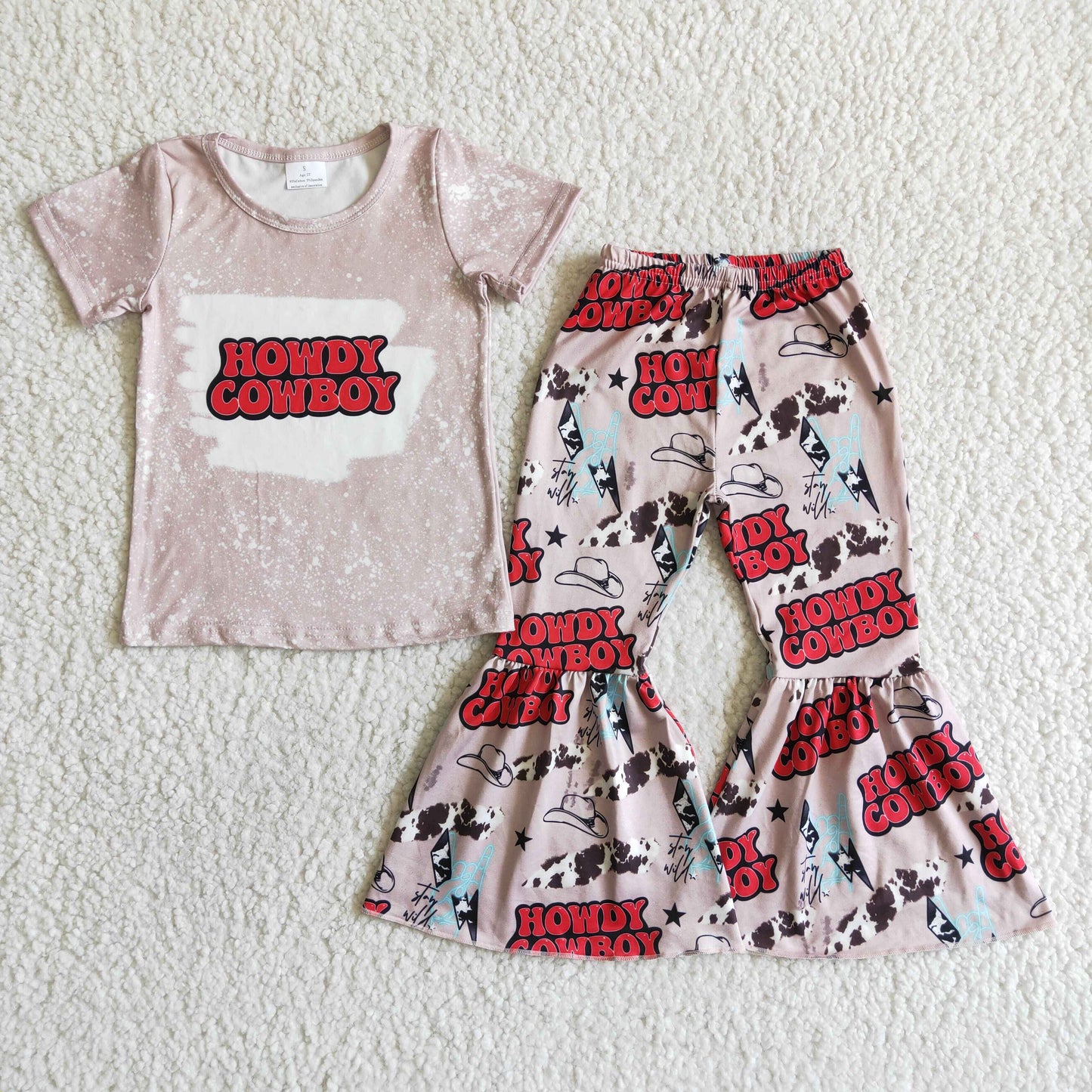 C3-30 Howdy Cowboy Cow Pink Girls Short Sleeve Pants Outfits