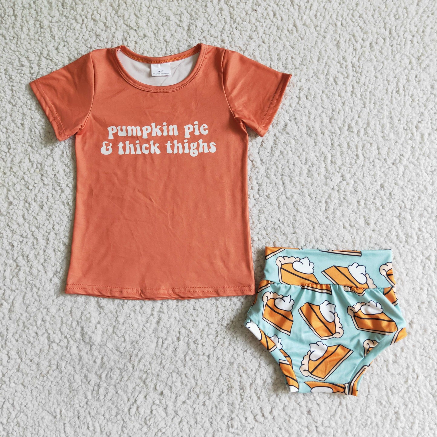 C1-7 Halloween Pumpkin Pie Orange Blue Fall Girls Short Sleeve Bummies Outfits