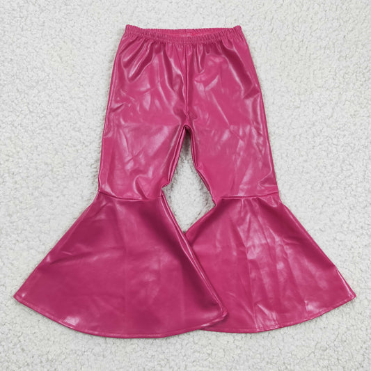 P0048 Pink Leather pants Bell-bottom Kids Long Pants