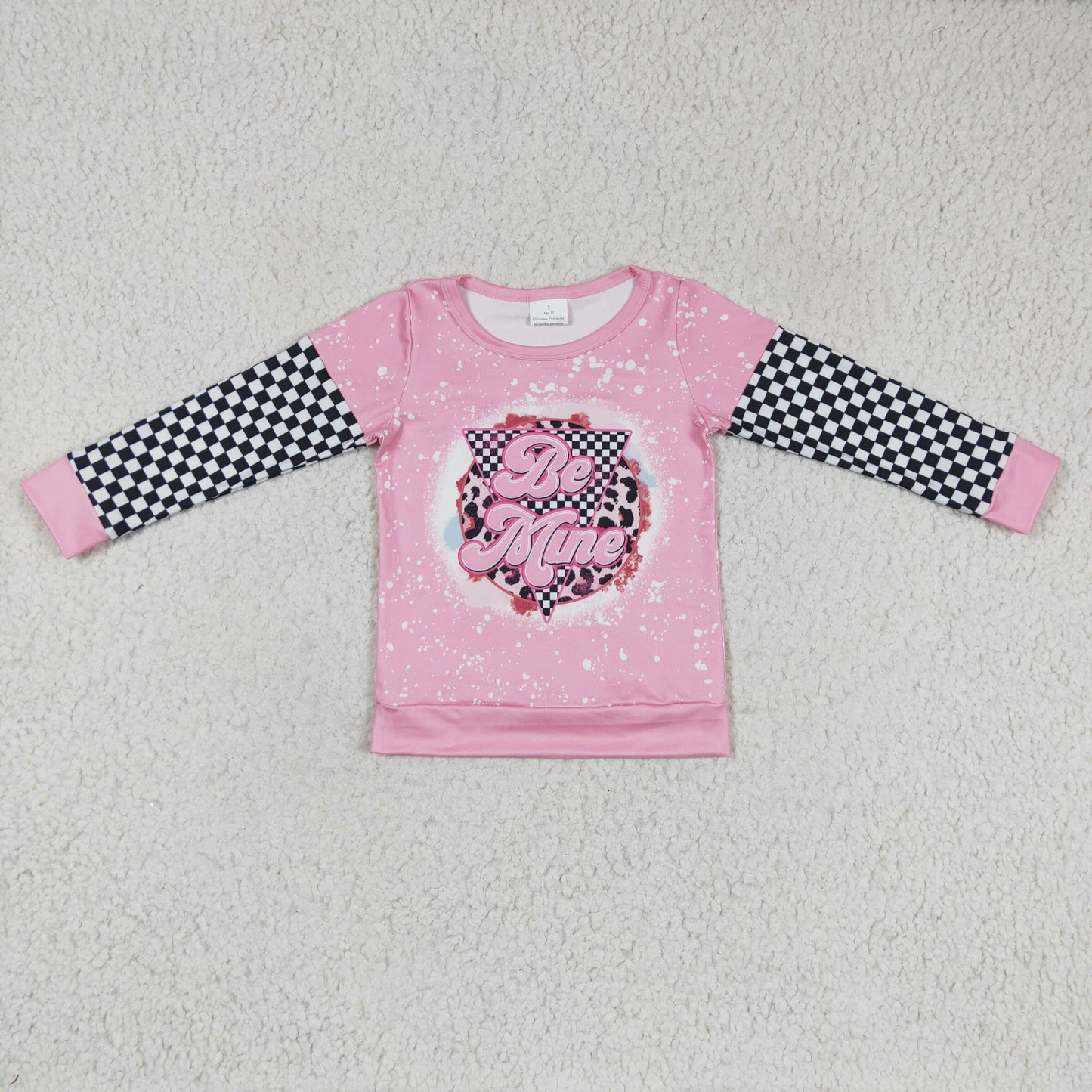 GT0086 Pink Bleach Black Plaid Be Mine Leopard Girls Long Sleeve Top