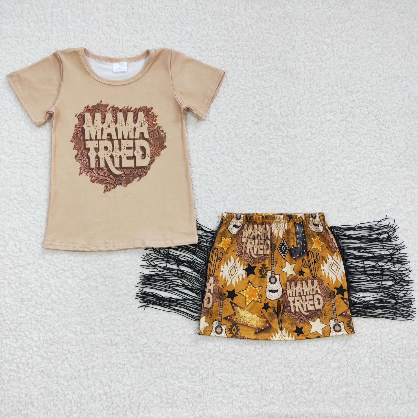 promotion RTS GSD0286 Mama Tried Yellow Western Tassel Girls Short Sleeve With Skirt Dresses Outfits