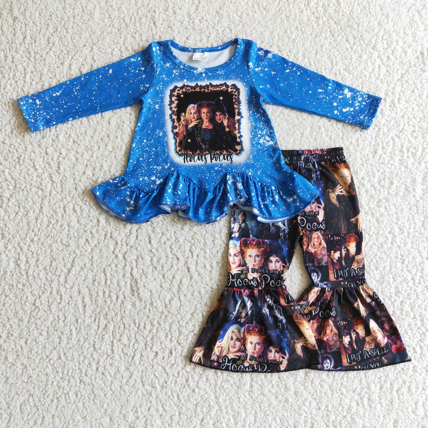 GLP0206 Halloween Witch Cartoon Blue Bleach Girls Long Sleeve Bell Bottom Pants Outfits
