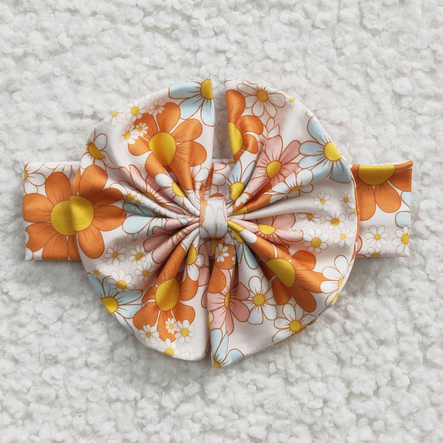 GSPO0508 Orange Floral Yellow With Bow Headband 3pcs Girls Short Sleeve Bell Bottom Pants Outfits