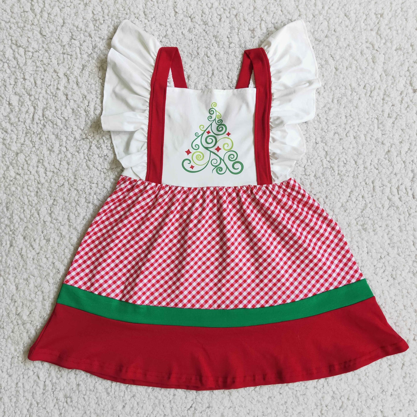 Clearance E3-19 Christmas Tree Red Baby Girls Short Sleeve Dresses