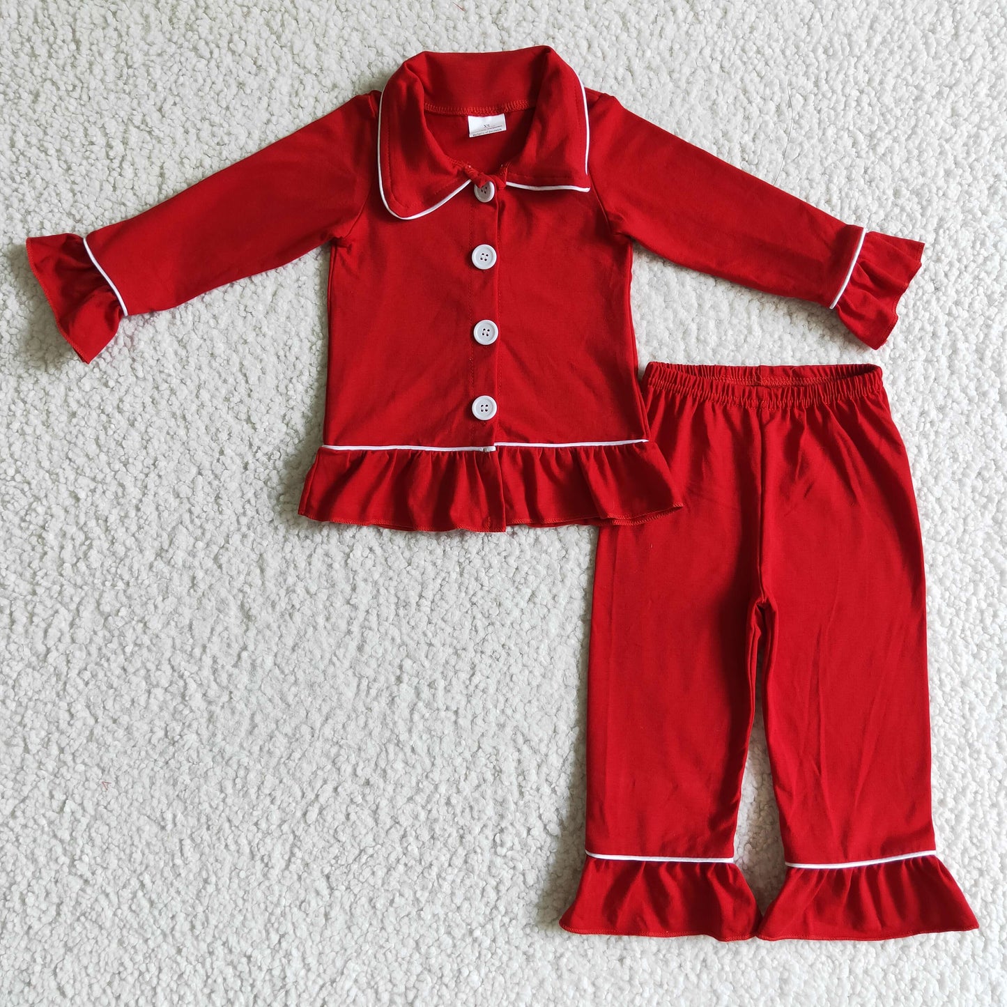 GLP0101 Christmas Red Print Collar Girls Long Sleeve Pants Outfits Pajamas
