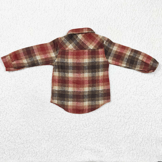 BT0191 Brown Plaid Boys Long Sleeve Top Winter Collar T-Shirts