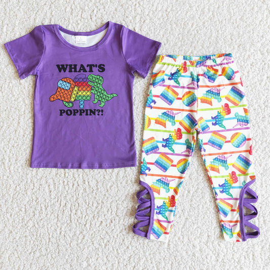 promotion RTS Toddler Purple Short Sleeve Crossing Pants Outfits