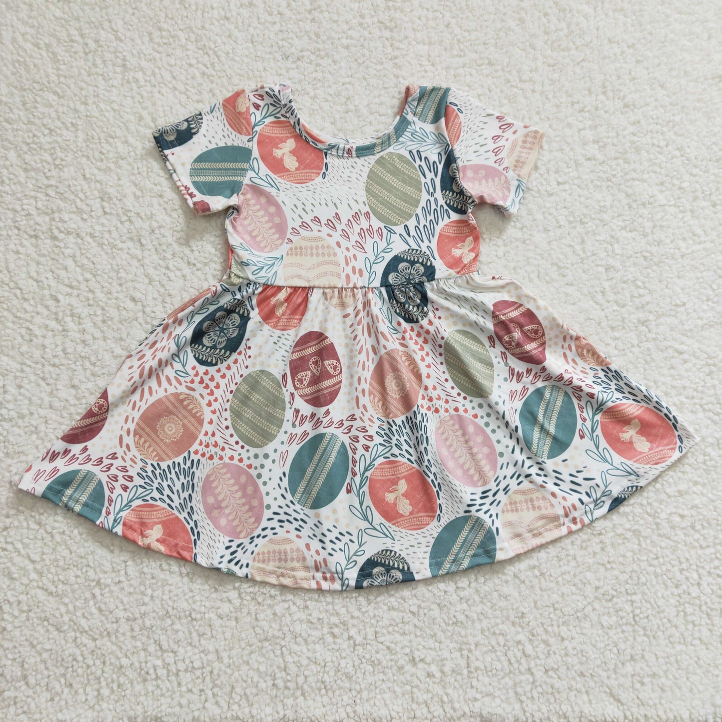 GSD0243 Easter Egg Blue Pink Girls Short Sleeve Dresses