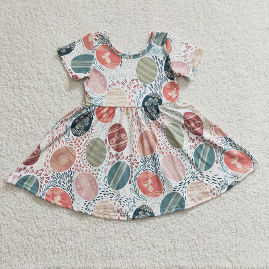 GSD0243 Easter Egg Blue Pink Girls Short Sleeve Dresses