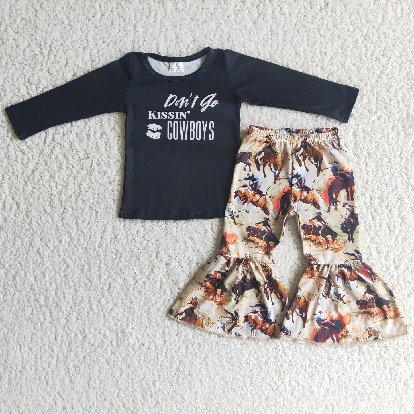 promotion RTS 6 C6-6 Don't Go Kissin Cowboys Rodeo Girls Long Sleeve Bell Bottom Pants Outfits