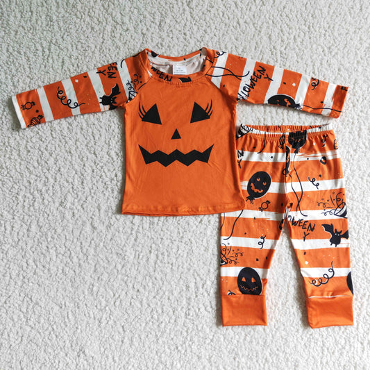 GLP0076 kids Family Halloween Pumpkin Orange Ghost Cartoon Girls Long Sleeve Pajamas