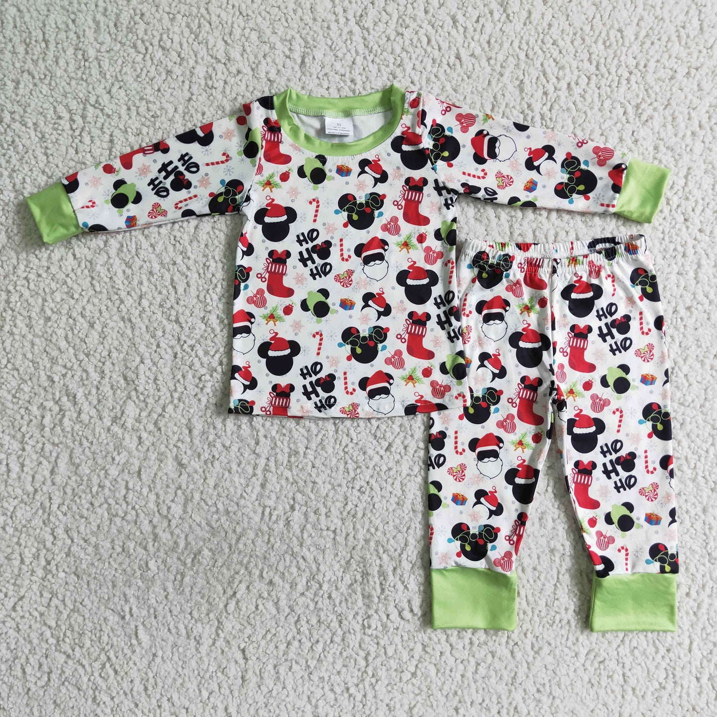 BLP0037 Christmas Red Green Santa Mouse Cartoon Boys Long Sleeve Pajamas