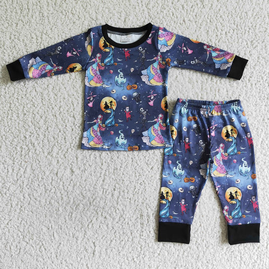 BLP0020 Halloween Pumpkin Blue Cartoon Boys Long Sleeve Pajamas