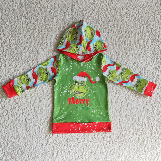 Promotion RTS 6 A19-19 Merry Christmas Green Cartoon Boys Long Sleeve Hoodies Top