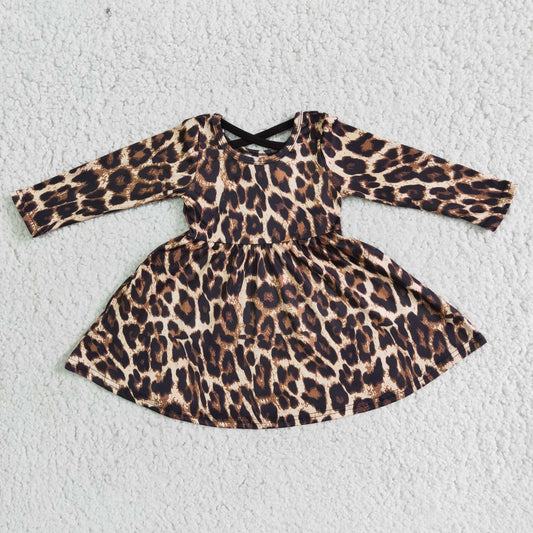 Clearance 6 A15-30 Leopard Print Twirl Girls Long Sleeve Dresses