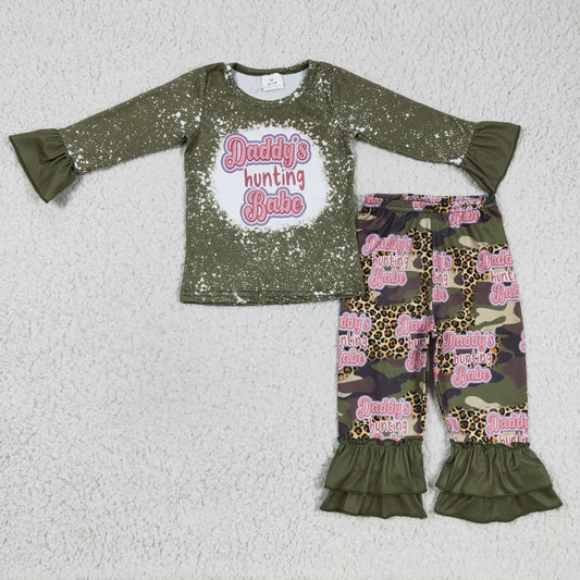promotion RTS GLP0327 Daddy's Hunting Babe Pink Green Camo Leopard Girls Long Sleeve Pants Outfits