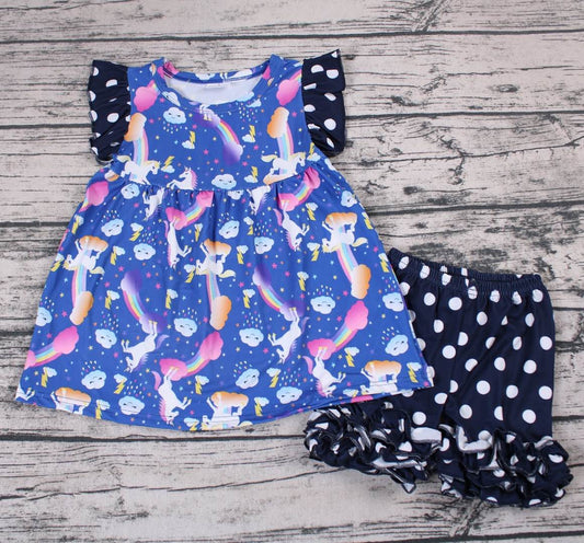 Rainbow Navy Dots Summer Baby Girls Outfits