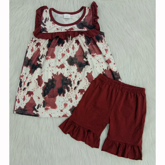 Cow Print Sleeveless Brown Shorts Set