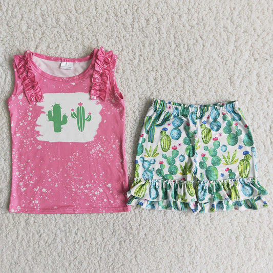 Pink Bleach Design Cactus Print Girls Set