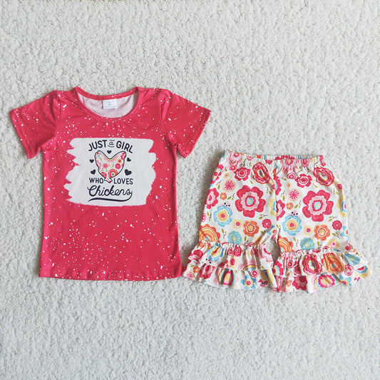 promotion RTS C14-4 Just A Girls Who Loves Chickens Floral Print Set