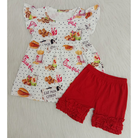 Chick Flutter Sleeve Red Shorts Baby Girls Outfits