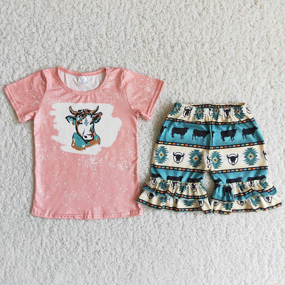 promotion RTS D11-16 Heifer Hot Sale Pink Bleach Design Aztec Style Girls Set