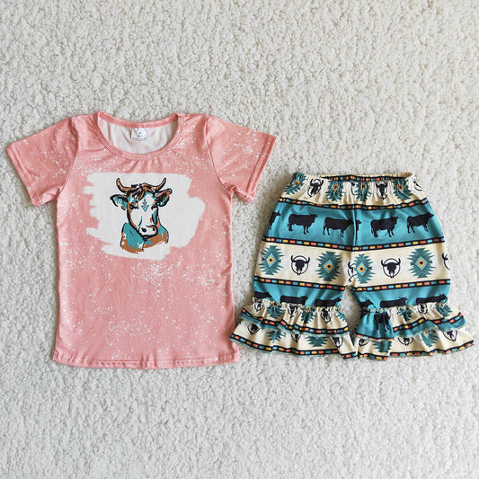 promotion RTS D11-16 Heifer Hot Sale Pink Bleach Design Aztec Style Girls Set